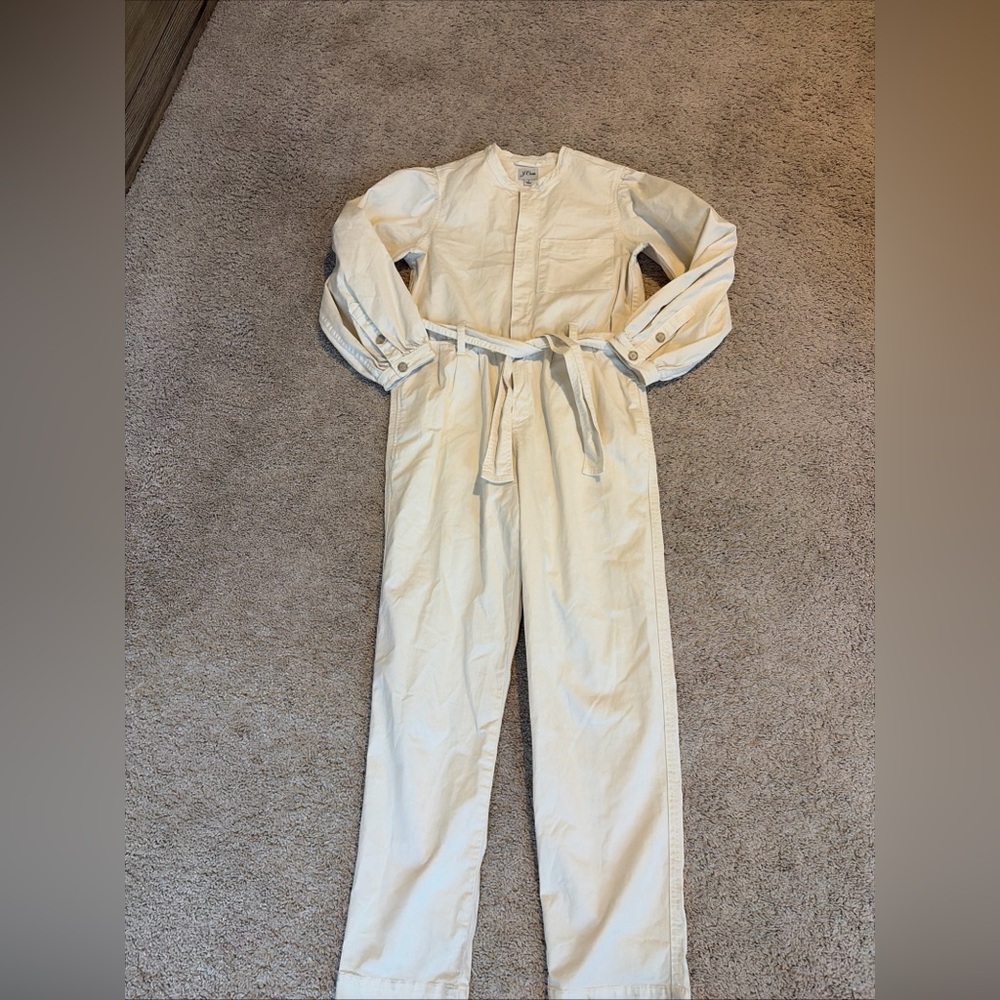 J. Crew Cream Off White Chino Utility Jumpsuit Pants Suit Size 2 Belted